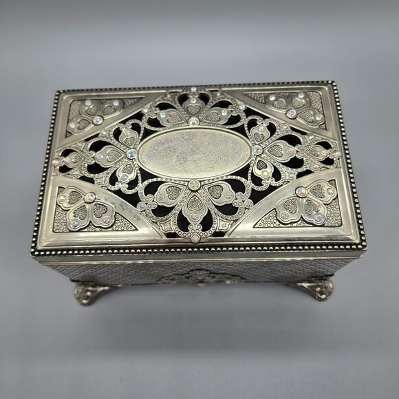 Things Remembered VTG Silver Plated Musical Jewelry Box Swarovski Crystals - Picture 2 of 11